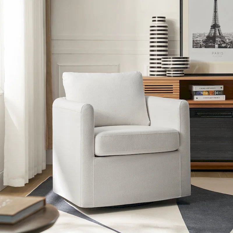 Modern 360° Swivel Accent Chair with Removable Linen Slipcover, 250 lbs Capacity