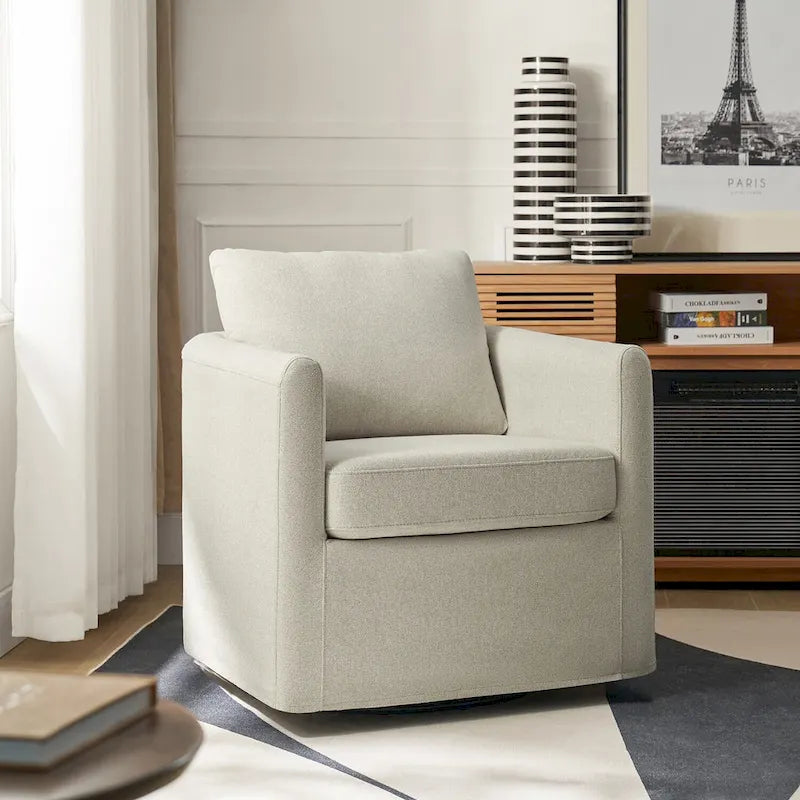Modern 360° Swivel Accent Chair with Removable Linen Slipcover, 250 lbs Capacity