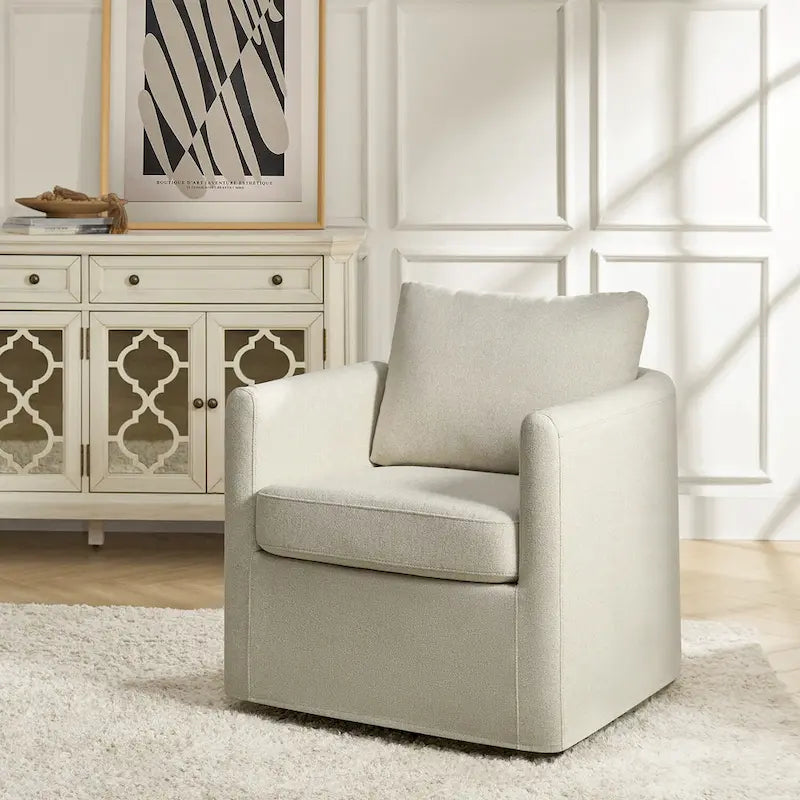 Modern 360° Swivel Accent Chair with Removable Linen Slipcover, 250 lbs Capacity