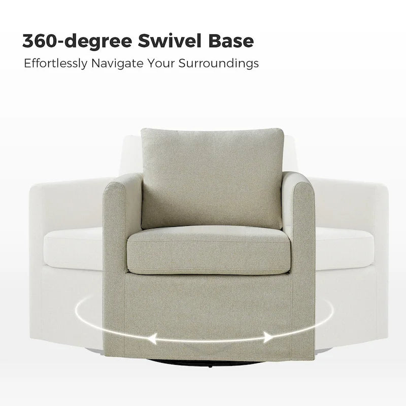 Modern 360° Swivel Accent Chair with Removable Linen Slipcover, 250 lbs Capacity