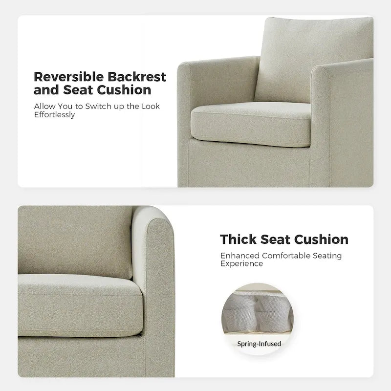 Modern 360° Swivel Accent Chair with Removable Linen Slipcover, 250 lbs Capacity