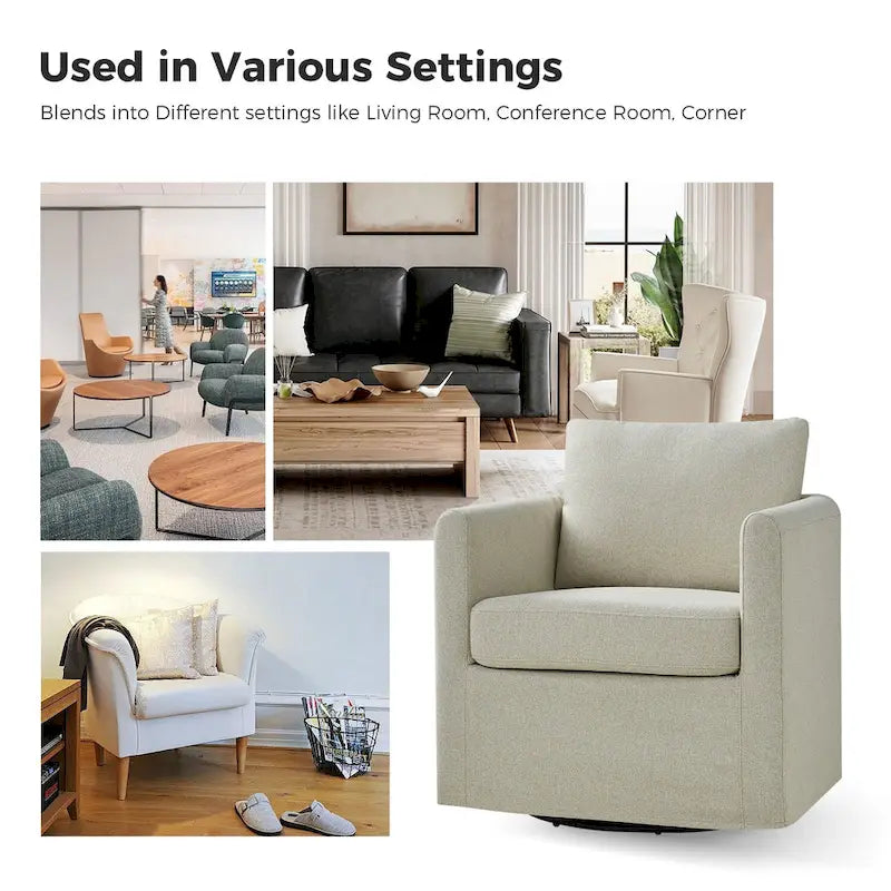 Modern 360° Swivel Accent Chair with Removable Linen Slipcover, 250 lbs Capacity