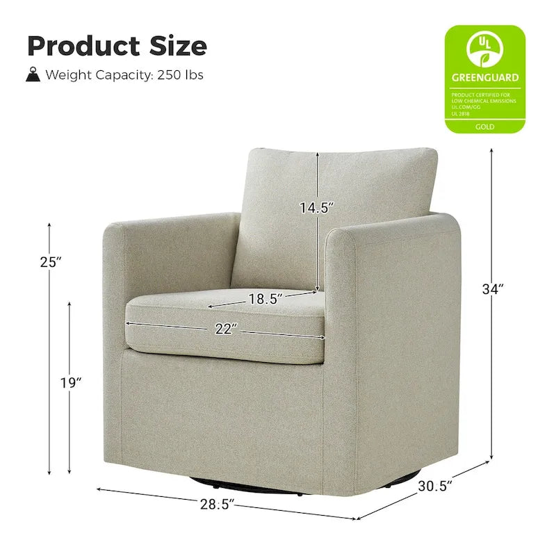 Modern 360° Swivel Accent Chair with Removable Linen Slipcover, 250 lbs Capacity