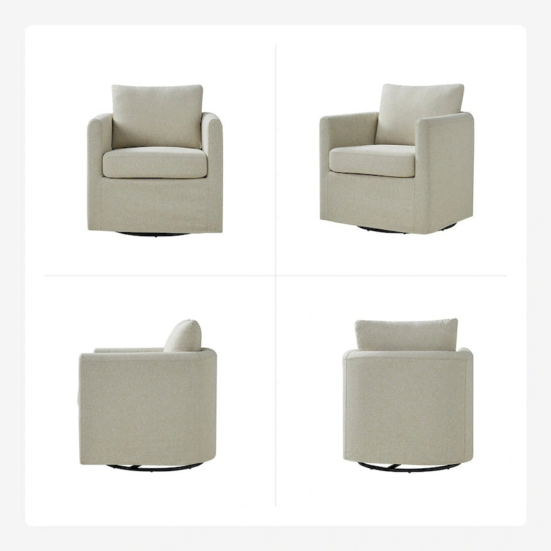 Modern 360° Swivel Accent Chair with Removable Linen Slipcover, 250 lbs Capacity