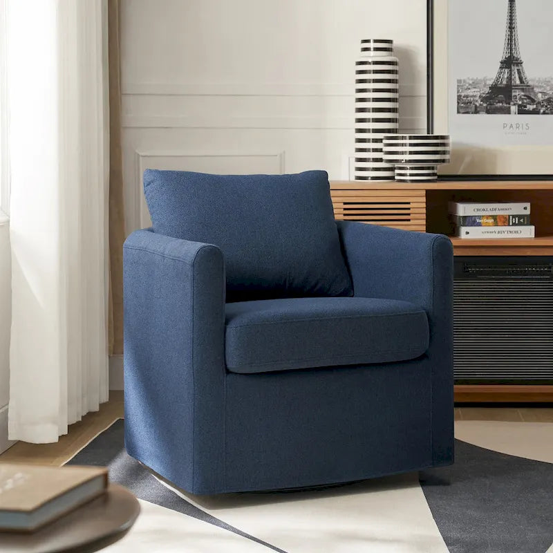 Modern 360° Swivel Accent Chair with Removable Linen Slipcover, 250 lbs Capacity