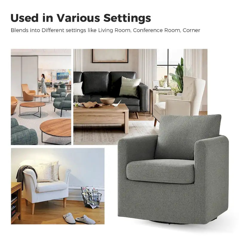 Modern 360° Swivel Accent Chair with Removable Linen Slipcover, 250 lbs Capacity