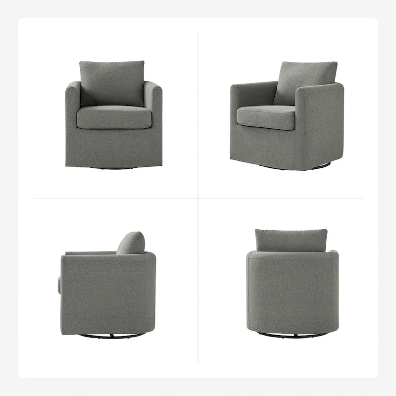 Modern 360° Swivel Accent Chair with Removable Linen Slipcover, 250 lbs Capacity