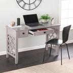 47" Writing Desk with 3 Storage Drawers, Quatrefoil Cutout Detail, Transitional Gray Finish