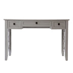47" Writing Desk with 3 Storage Drawers, Quatrefoil Cutout Detail, Transitional Gray Finish