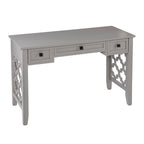 47" Writing Desk with 3 Storage Drawers, Quatrefoil Cutout Detail, Transitional Gray Finish