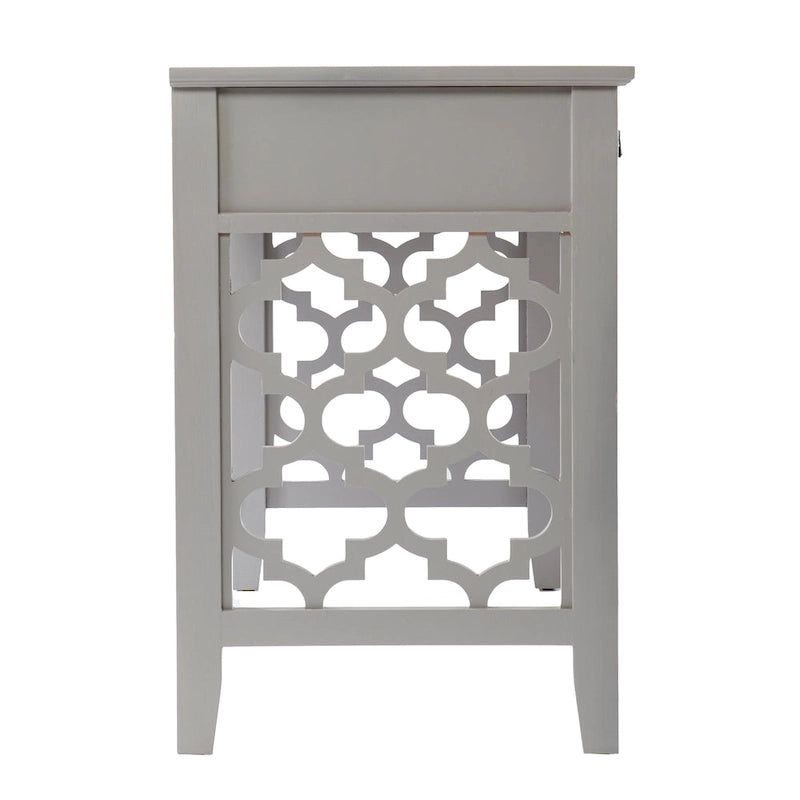 47" Writing Desk with 3 Storage Drawers, Quatrefoil Cutout Detail, Transitional Gray Finish