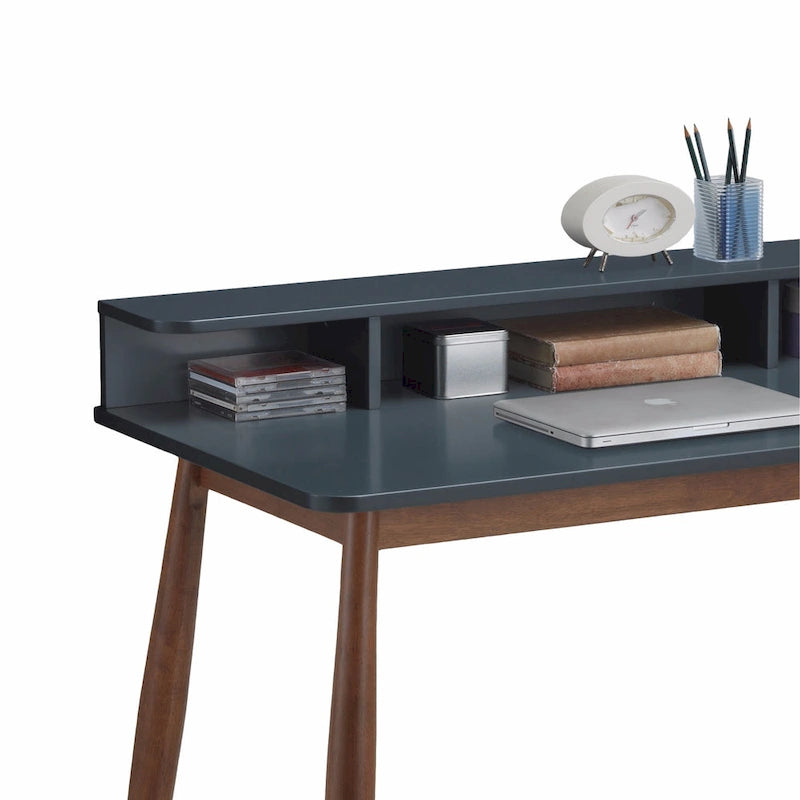 Grey-Blue Wooden Storage Office Desk with Drawers, Modern Home Office Writing Desk