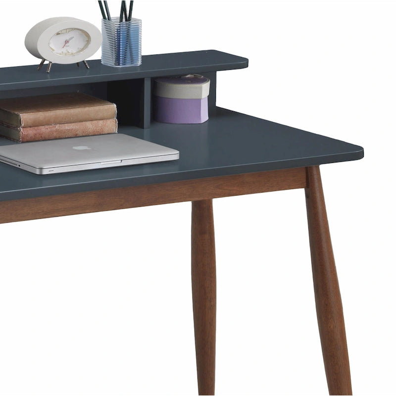 Grey-Blue Wooden Storage Office Desk with Drawers, Modern Home Office Writing Desk