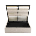 Upholstered Platform Bed with Hydraulic Under-Mattress Storage, Linen Fabric, 24 Wood Slats