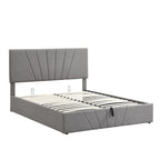 Upholstered Platform Bed with Hydraulic Under-Mattress Storage, Linen Fabric, 24 Wood Slats