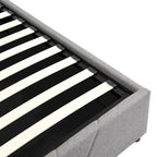 Upholstered Platform Bed with Hydraulic Under-Mattress Storage, Linen Fabric, 24 Wood Slats