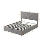 Upholstered Platform Bed with Hydraulic Under-Mattress Storage, Linen Fabric, 24 Wood Slats