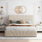 Upholstered Platform Bed with Hydraulic Under-Mattress Storage, Linen Fabric, 24 Wood Slats