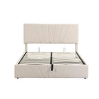 Upholstered Platform Bed with Hydraulic Under-Mattress Storage, Linen Fabric, 24 Wood Slats