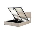 Upholstered Platform Bed with Hydraulic Under-Mattress Storage, Linen Fabric, 24 Wood Slats