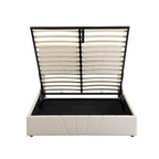 Upholstered Platform Bed with Hydraulic Under-Mattress Storage, Linen Fabric, 24 Wood Slats