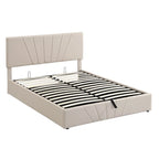 Upholstered Platform Bed with Hydraulic Under-Mattress Storage, Linen Fabric, 24 Wood Slats