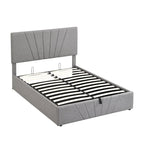 Upholstered Platform Bed with Hydraulic Under-Mattress Storage, Linen Fabric, 24 Wood Slats