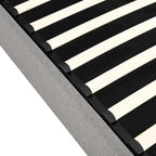 Upholstered Platform Bed with Hydraulic Under-Mattress Storage, Linen Fabric, 24 Wood Slats