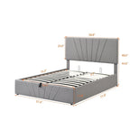Upholstered Platform Bed with Hydraulic Under-Mattress Storage, Linen Fabric, 24 Wood Slats