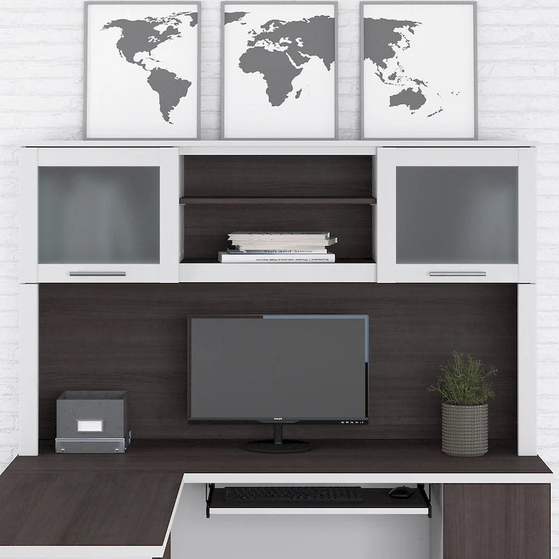 Bush Furniture Somerset Ash Gray 60W Hutch for L Shaped Desk - 59.09L x 12.50W x 35.69H