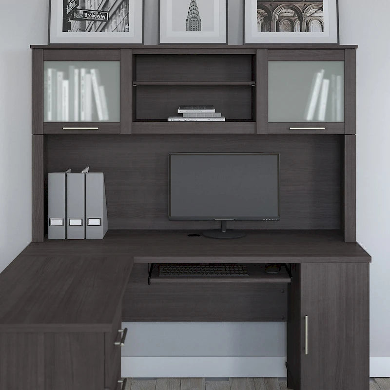 Bush Furniture Somerset Ash Gray 60W Hutch for L Shaped Desk - 59.09L x 12.50W x 35.69H
