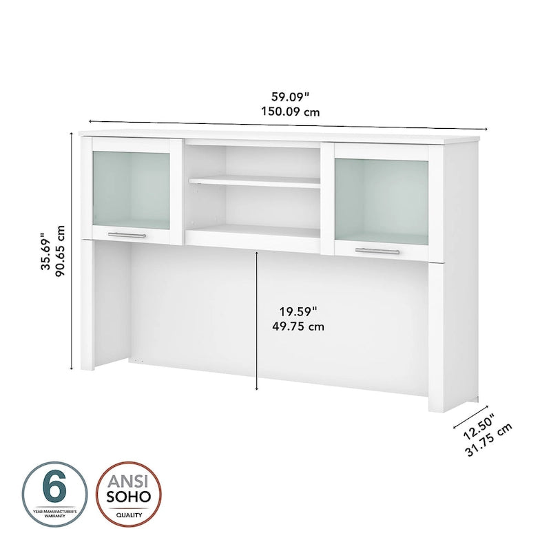 Bush Furniture Somerset Ash Gray 60W Hutch for L Shaped Desk - 59.09L x 12.50W x 35.69H