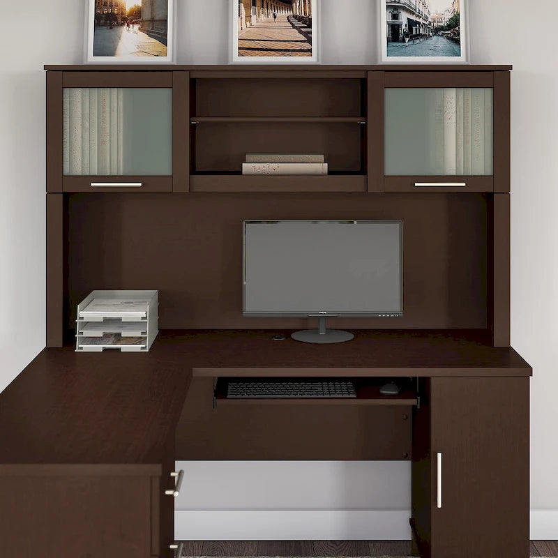 Bush Furniture Somerset Ash Gray 60W Hutch for L Shaped Desk - 59.09L x 12.50W x 35.69H
