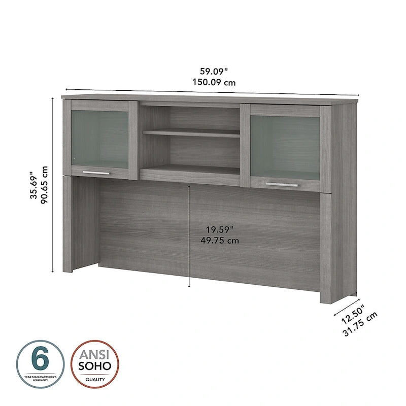 Bush Furniture Somerset Ash Gray 60W Hutch for L Shaped Desk - 59.09L x 12.50W x 35.69H