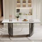 0.47 Thick Sintered Stone Composite Tempered Glass Top Dining Table with Stainless Steel Base