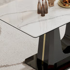 0.47 Thick Sintered Stone Composite Tempered Glass Top Dining Table with Stainless Steel Base