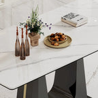 0.47 Thick Sintered Stone Composite Tempered Glass Top Dining Table with Stainless Steel Base