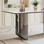 0.47 Thick Sintered Stone Composite Tempered Glass Top Dining Table with Stainless Steel Base