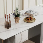 0.47 Thick Sintered Stone Composite Tempered Glass Top Dining Table with Stainless Steel Base