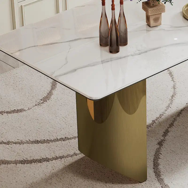 0.47 Thick Sintered Stone Composite Tempered Glass Top Dining Table with Stainless Steel Base