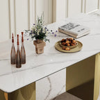 0.47 Thick Sintered Stone Composite Tempered Glass Top Dining Table with Stainless Steel Base