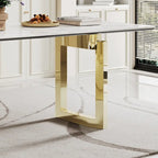 0.47 Thick Sintered Stone Composite Tempered Glass Top Dining Table with Stainless Steel Base