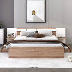 Queen Size Platform Bed with Headboard, Drawers, Shelves, USB Ports and Sockets, Natural