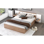 Queen Size Platform Bed with Headboard, Drawers, Shelves, USB Ports and Sockets, Natural