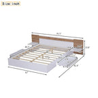 Queen Size Platform Bed with Headboard, Drawers, Shelves, USB Ports and Sockets, Natural