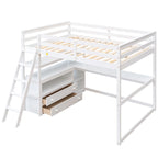 Full Size Loft Bed with Desk and Shelves,Two Built-in Drawers,Gray