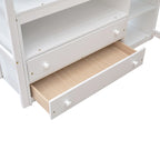 Full Size Loft Bed with Desk and Shelves,Two Built-in Drawers,Gray