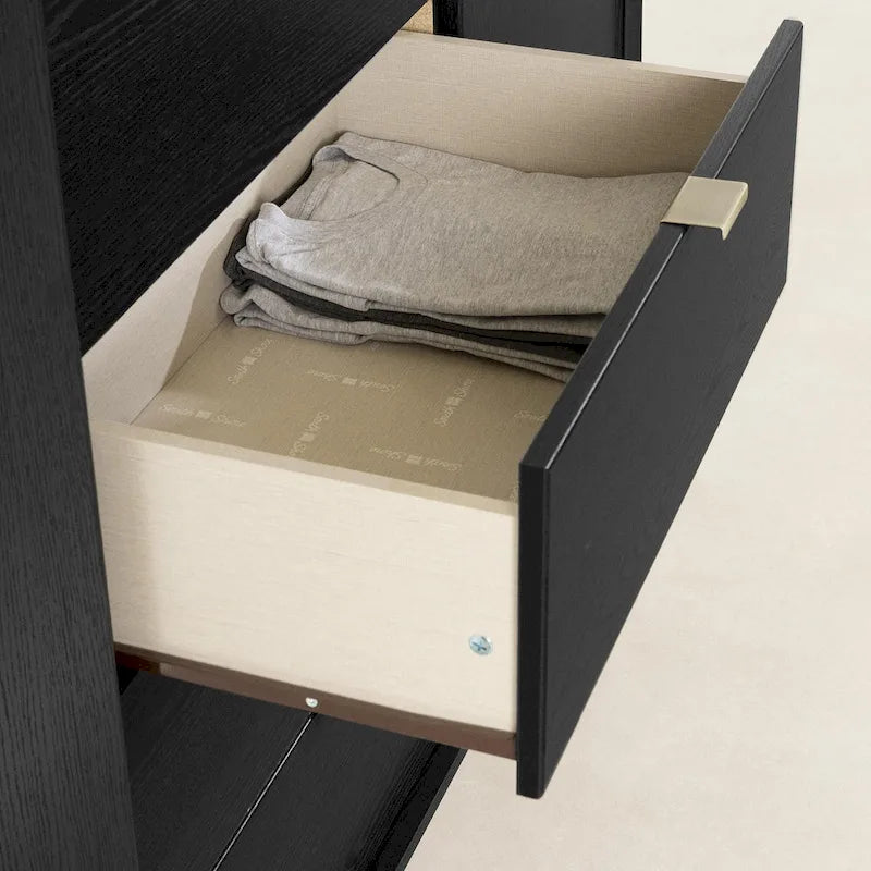 5-Drawer Door Chest Dresser with Clothes Rod, Glam Style with Brass Legs and Faux Marble Top