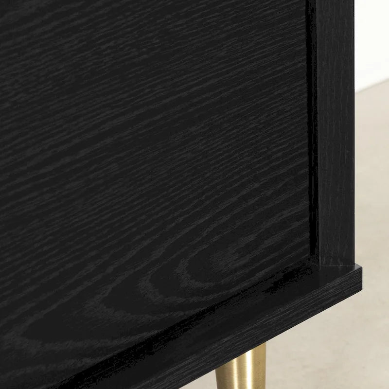 5-Drawer Door Chest Dresser with Clothes Rod, Glam Style with Brass Legs and Faux Marble Top