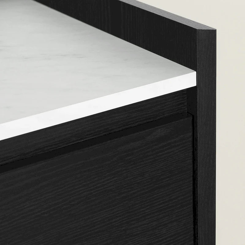 5-Drawer Door Chest Dresser with Clothes Rod, Glam Style with Brass Legs and Faux Marble Top